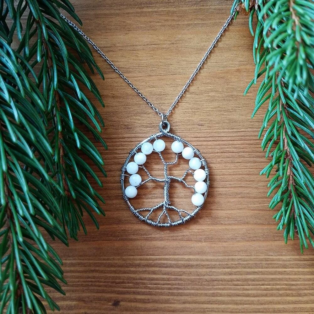 Collier Arbre de Vie en acier inoxydable avec pierre de lune